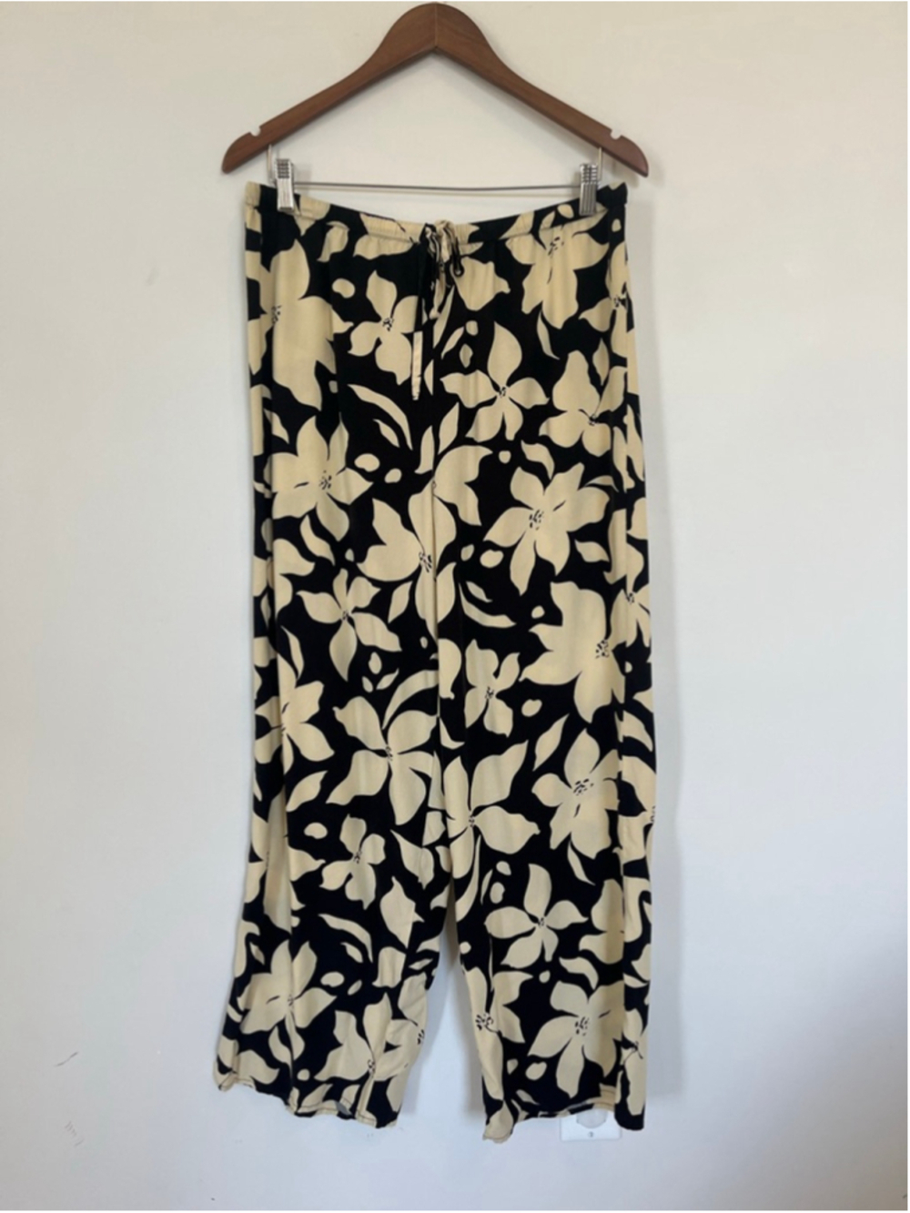 Flowy Wide Leg Pants High Rise Black Beige Floral Palazzo Pants Patrons of Peace